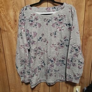 Sweatshirt Women's Plus 2X Long Sleeve Floral & Gray Garden Girl Fairy Coastal